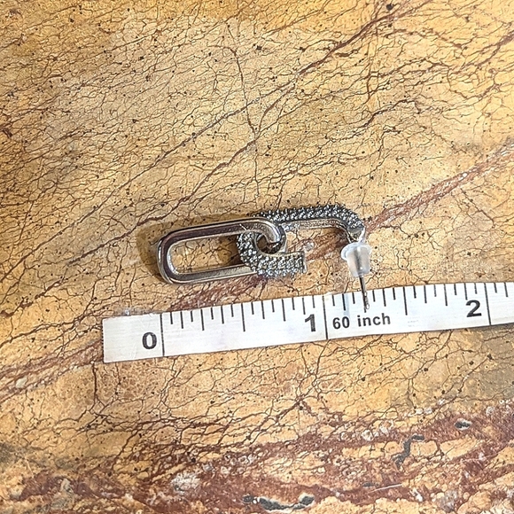 Silver Double Loop Rhinestone Crystal Drop Dangle Stud Earrings Quiet Luxury - Picture 3 of 3